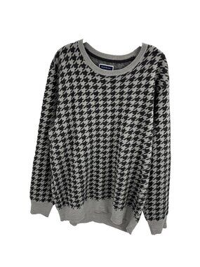Club Room Mens Sweater Houndstooth Merino Wool Blend Gray XL Classic